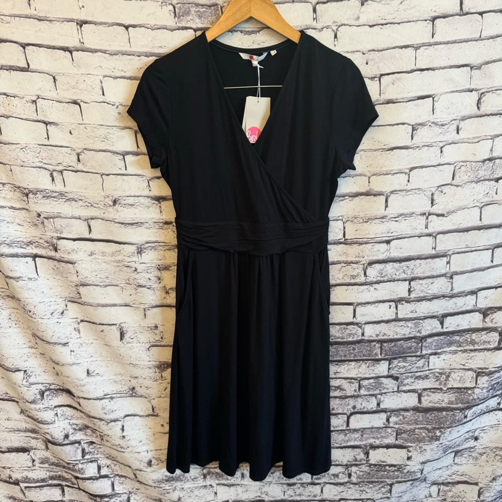Boden Black Short Sleeve V-Neck Wrap Dress